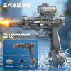 A transparent gray electric burst water gun with a barrel and grip is shown in water.
