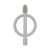 A white soft silicone baby teether with easy-grip handles.