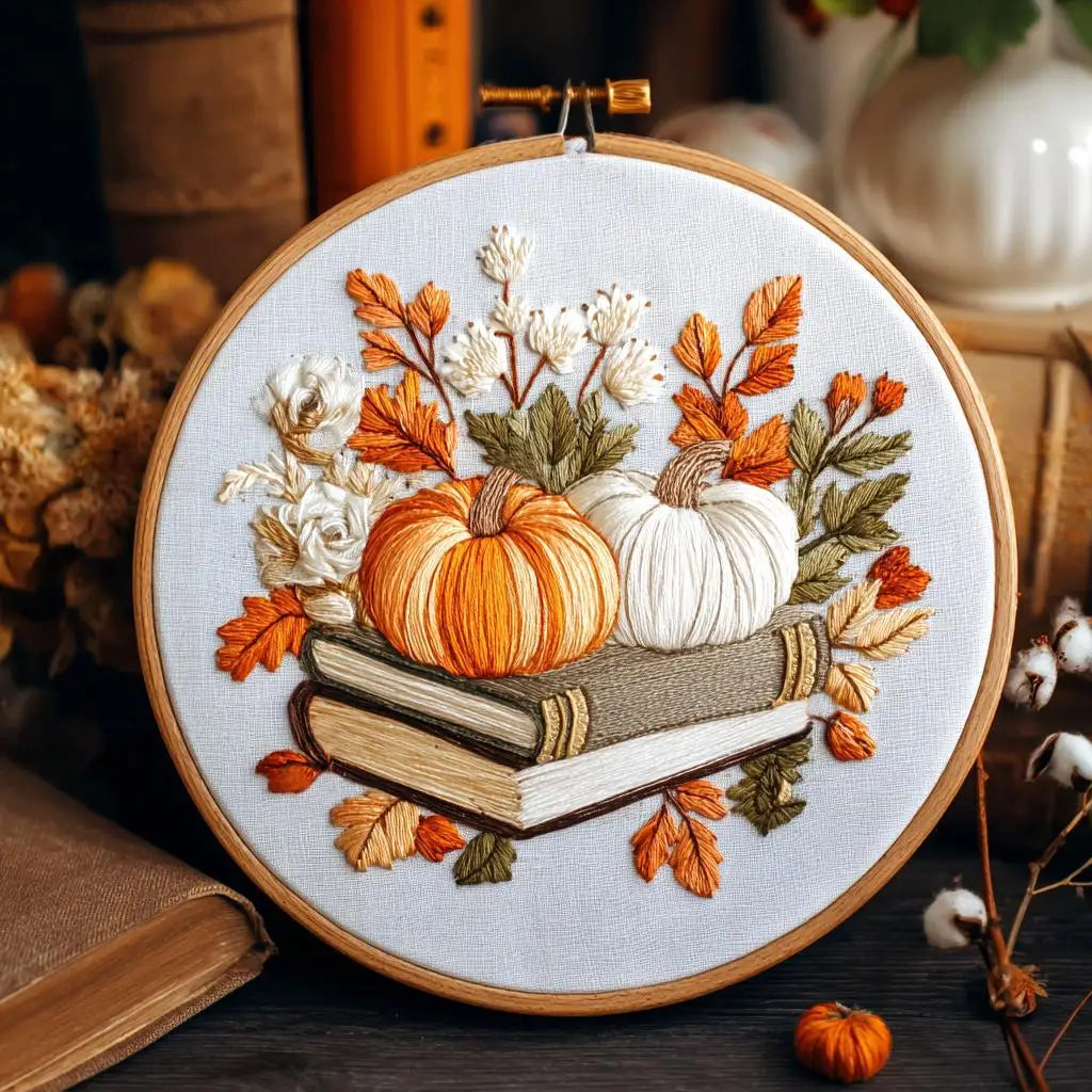 Fall Harvest Pumpkin Embroidery Kit for Adults