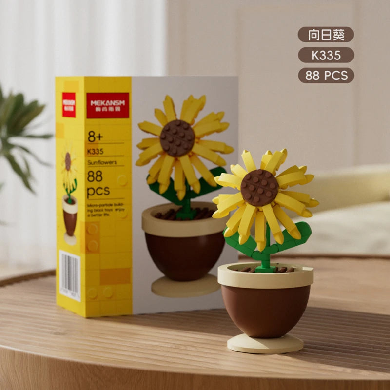 Building Block Flower Pot Set – Roses, Sunflowers & Carnations