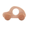 A wooden Montessori push cart toy shaped like a car or bus, handcrafted from light-colored beech wood.