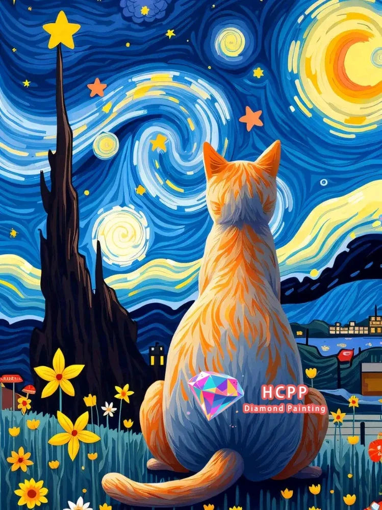 Starry Sky Cat 5D Diamond Painting Kit