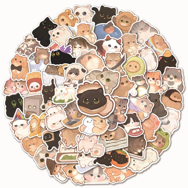 A collection of cute cat stickers featuring various breeds, expressions, and colors for DIY and decoration.