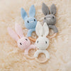 Crochet Bunny Rattle & Teether Toy with Wooden Ring