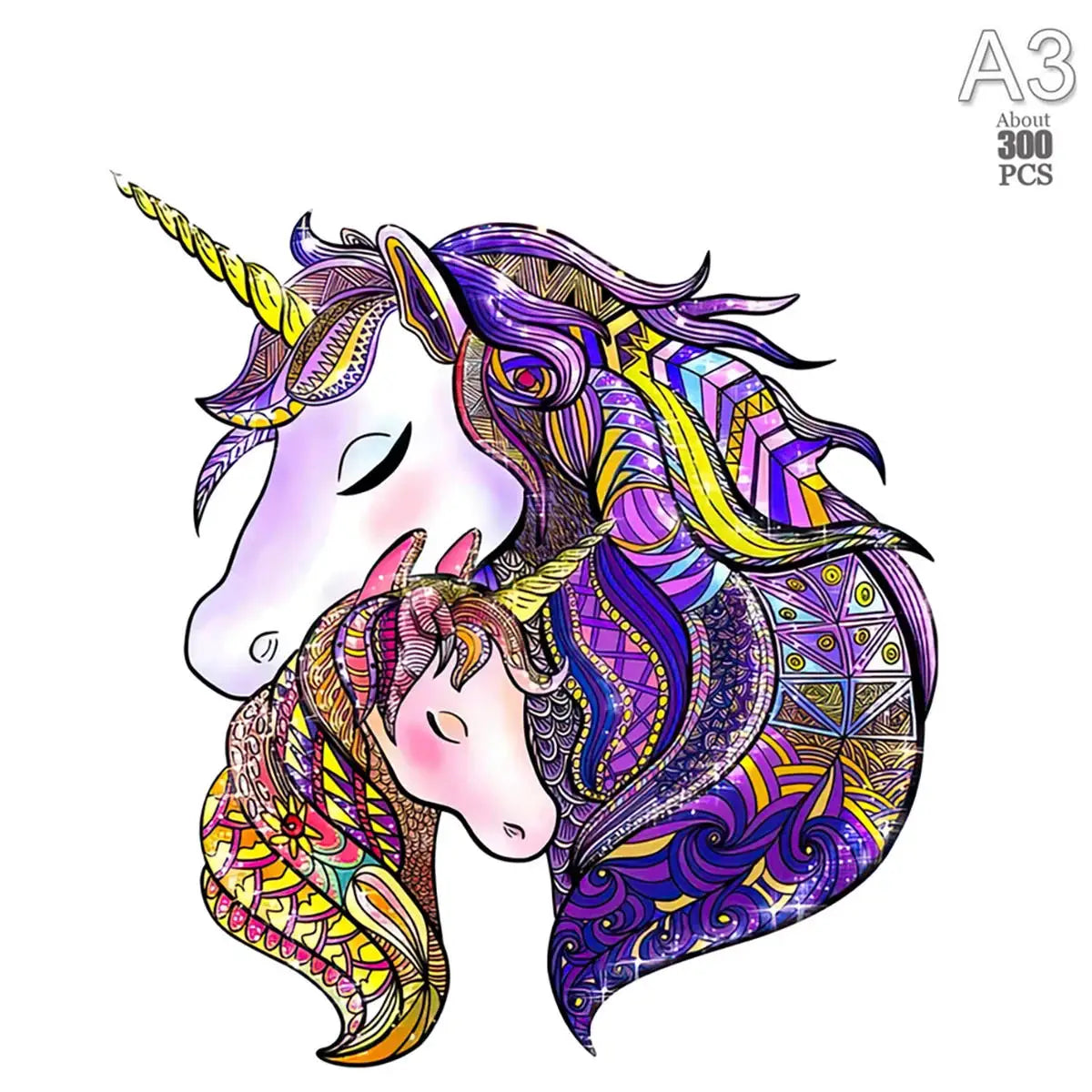 A colorful illustration of a unicorn and a horse with intricate, psychedelic patterns.