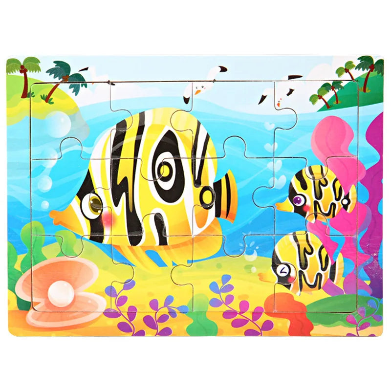 Wooden Animal Jigsaw Puzzles for Toddlers (Set of 12)