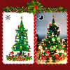 Christmas advent calendar featuring two decorated Christmas trees with lights and figures.