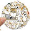 A circular sticker pack featuring 64 cartoon cats in various poses for laptops, phones, and scrapbooking.