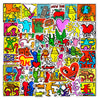 A colorful sticker pack featuring various cartoon figures and symbols for laptops, water bottles, and luggage.