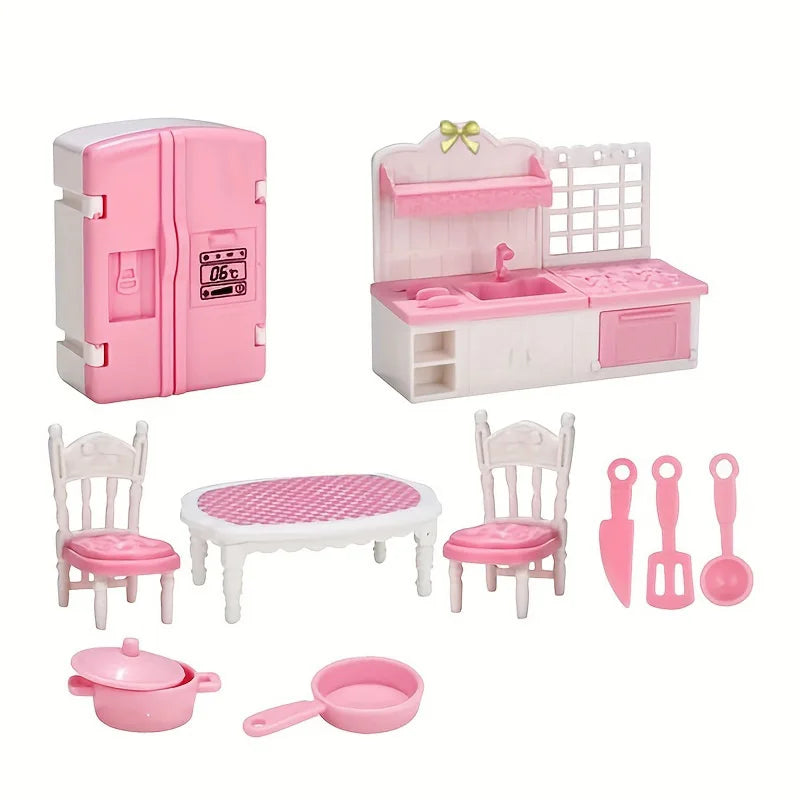 Miniature Dollhouse Furniture Set for Bedroom, Living Room, Kitchen & Bathroom