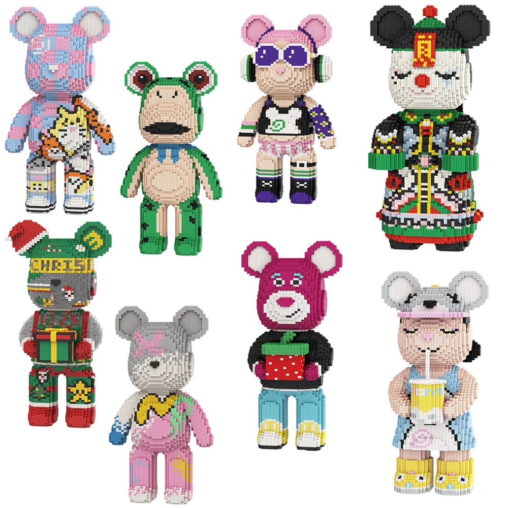 43cm Creative Bear Building Blocks – Candy Color Fluid Art Model for Adults