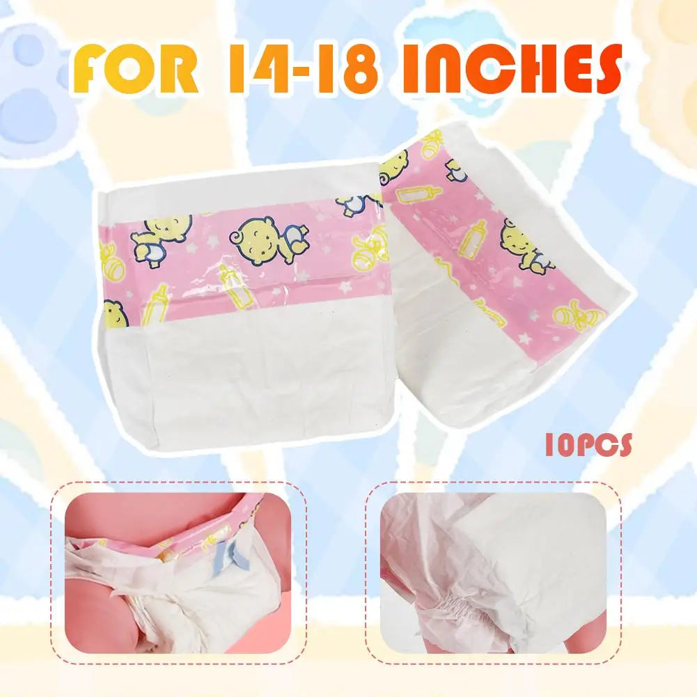 Soft Cotton Doll Diapers for Pretend Play (10-Pack)