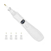 A white electric diamond painting pen with a USB charging connector and multiple tips.