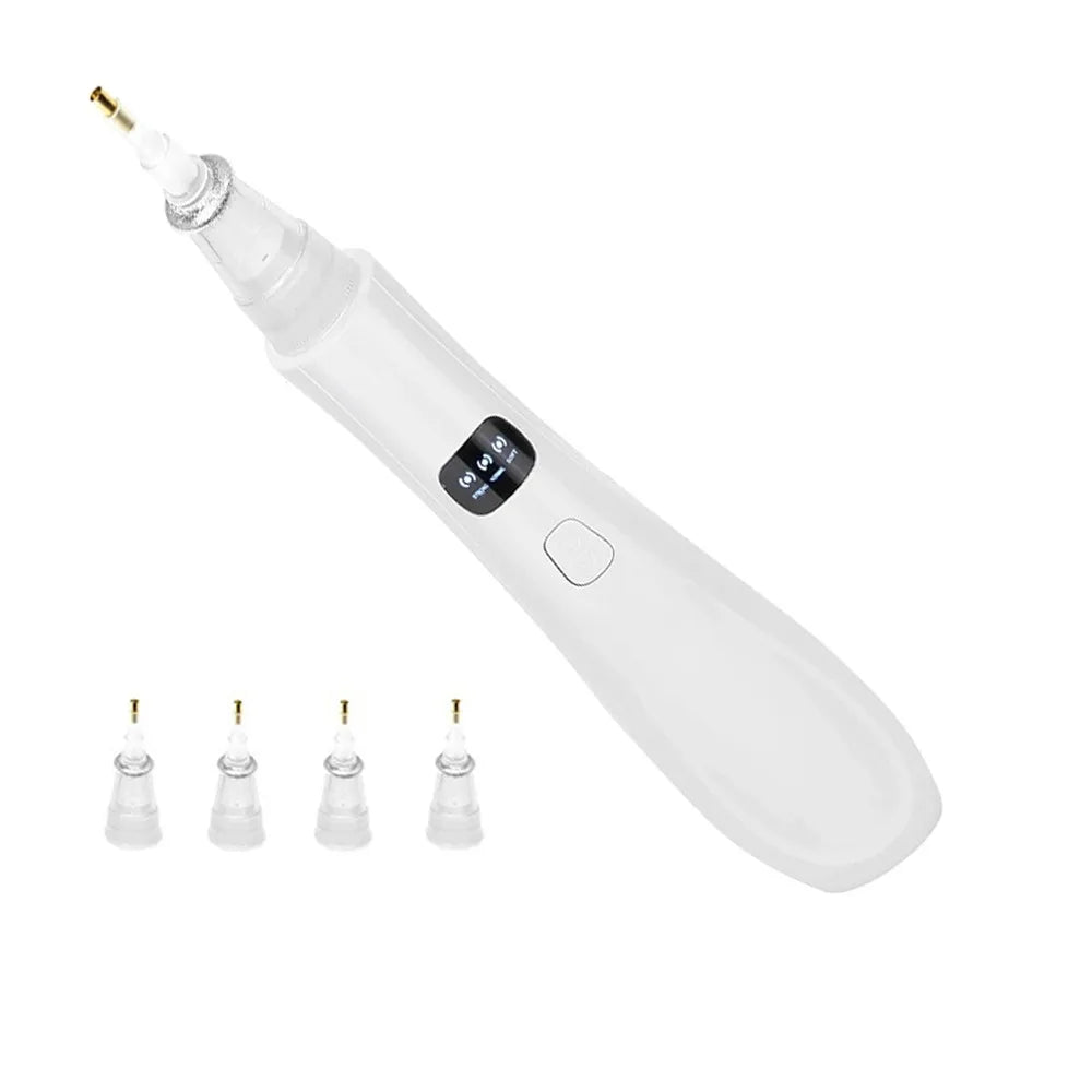 A white electric diamond painting pen with a USB charging connector and multiple tips.