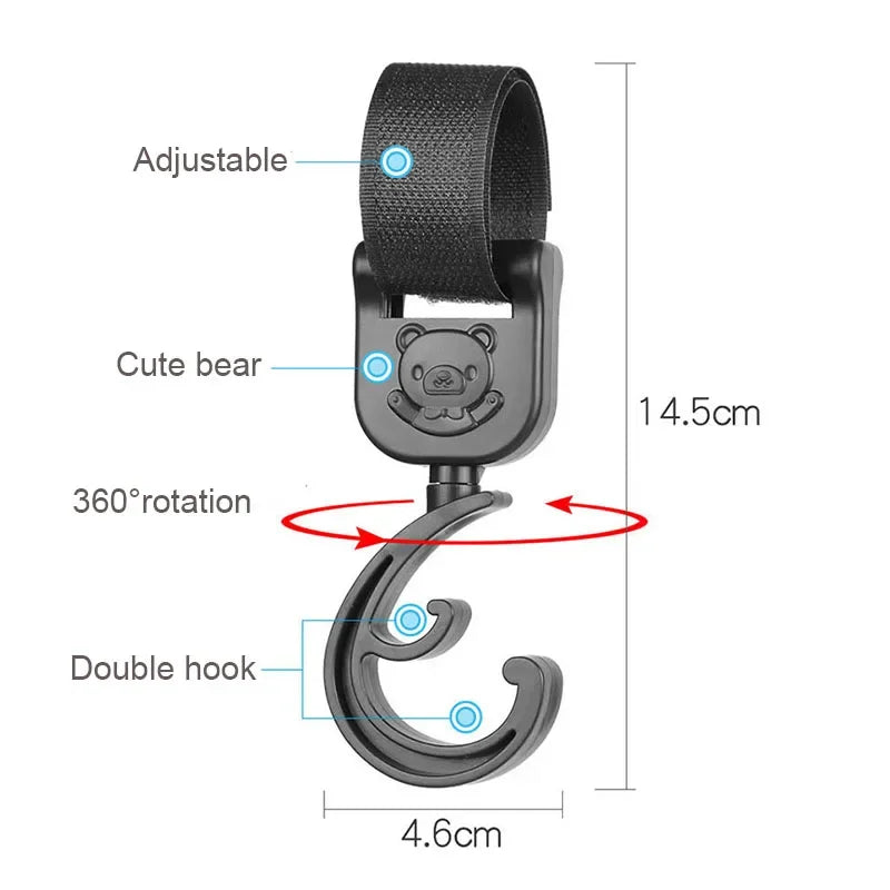 360° Rotating Stroller Bag Hooks – Universal Organizer for Baby Prams