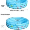 Two inflatable rings, 120cm and 150cm, in blue with cartoon designs.