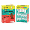 A box of the That Escalated Quickly party card game featuring illustrations and text.