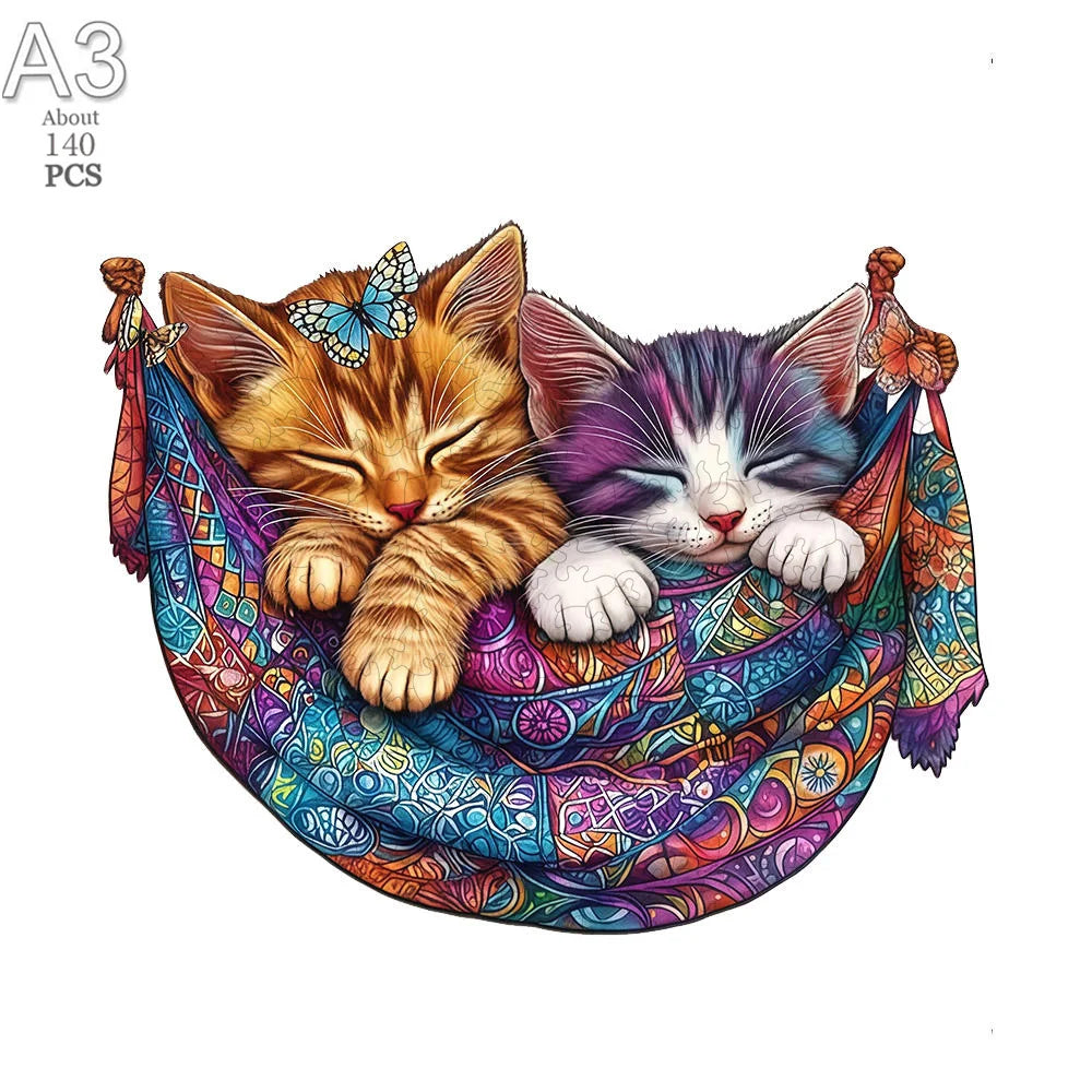 A set of three circular wooden animal puzzles featuring a cat, boat, and penguin.