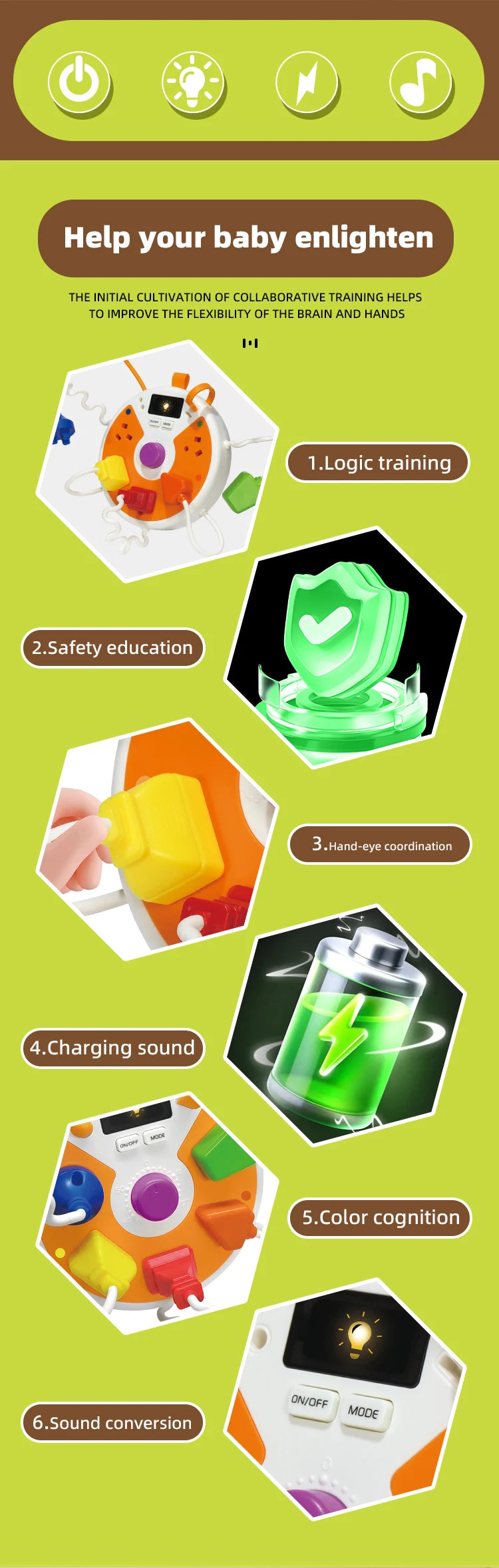 Montessori Busy Board with Light-Up Plugs – Sensory Travel Toy for Toddlers