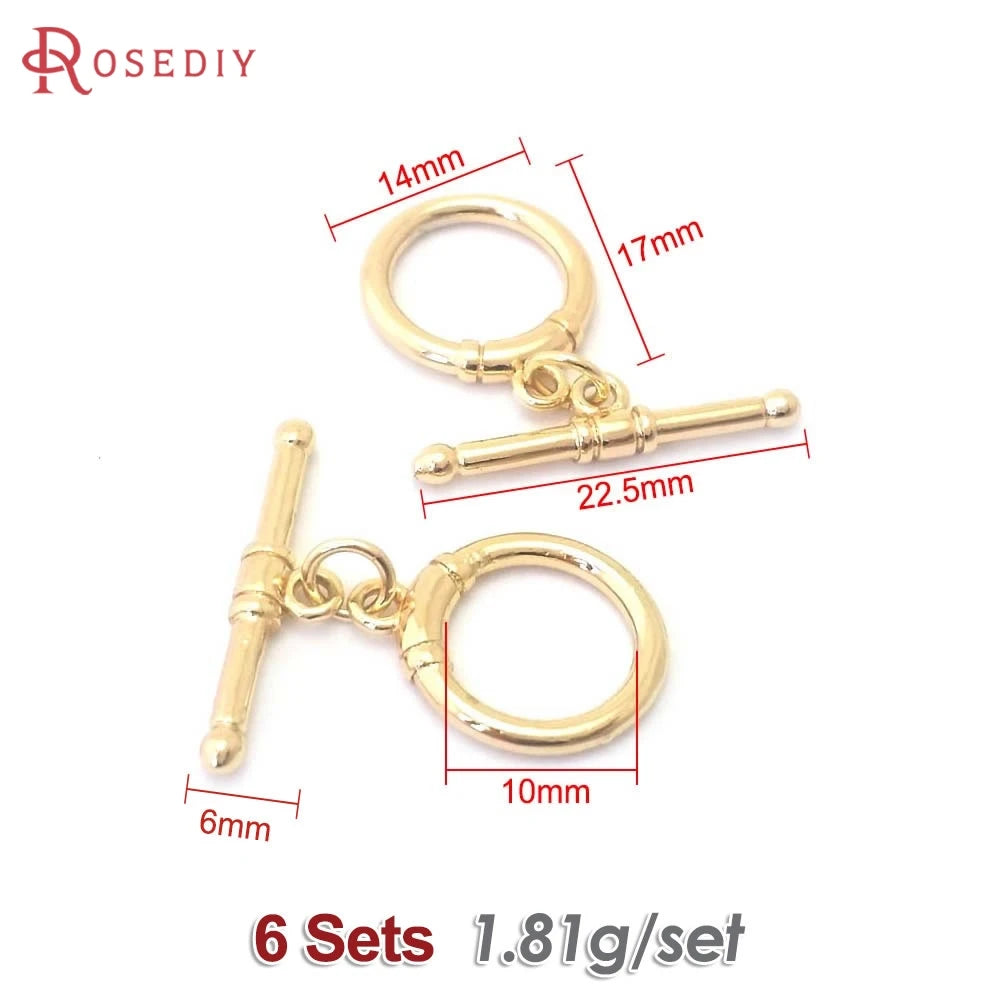 A set of six 18K gold round O-toggle clasps for bracelets and jewelry making.