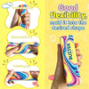 A hand squeezes a colorful butter squishy toy, demonstrating its flexibility and ability to mold into a desired shape.