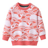 Kids cotton whale print long sleeve pullover sweatshirt in coral and white stripes