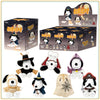 A box of Snoopy Mischief Party Series collectible figures featuring various characters and accessories.