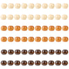 A collection of natural wooden spacer beads in various light and dark wood tones arranged in rows.