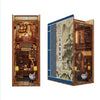 A wooden DIY book nook kit featuring traditional Japanese architecture with detailed scenes and LED lighting.