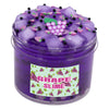 Jar of grape slime jelly putty with purple color and pink grape decorations