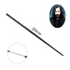 A long, thin metal wand with a dark finish and a decorative tip, shown next to a portrait of a man.
