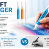 A hand holds a white and blue pen designed for crafting, demonstrating its ergonomic grip and comfort.