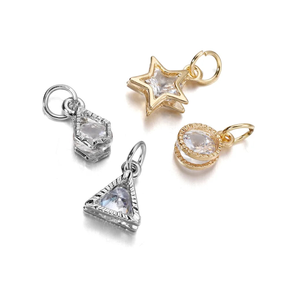 Gold and silver rhinestone star and diamond-cut heart charms for jewelry making