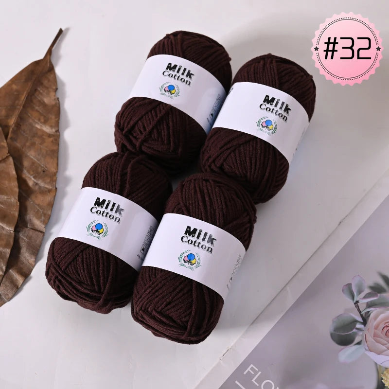 Soft Milk Cotton Yarn Value Pack - 4 Balls for Knitting & Crochet