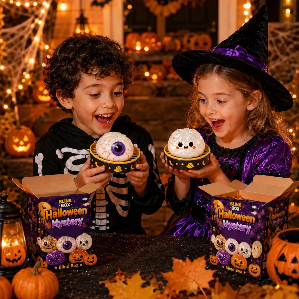 Halloween Mystery Squishy Fidget Toy — Glitter Pumpkin, Ghost & Skull Designs
