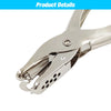 A close-up view of a silver double cap rivet kit with installation tools for leathercraft and DIY projects.