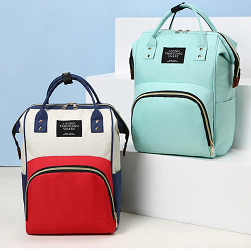 Canvas Baby Diaper Bag with Thermal Bottle Pockets & Hanging Design
