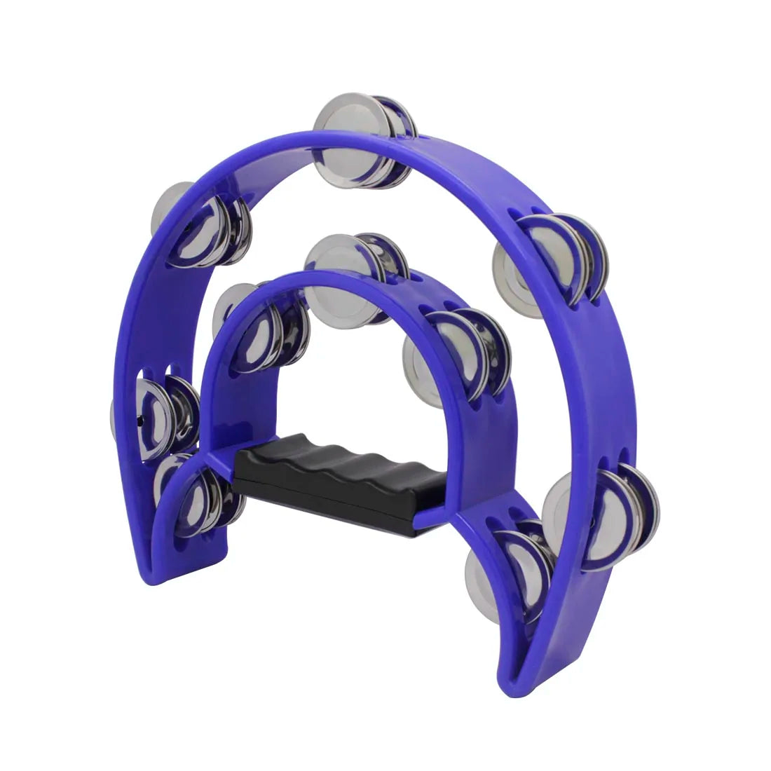 A purple double-layer tambourine for kids with silver jingles.