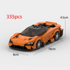 An orange classic supercar building block model with black details and wheels.