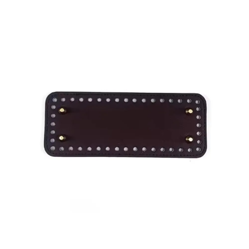 A dark brown PU leather crochet bag with pre-punched holes in a rectangular shape.
