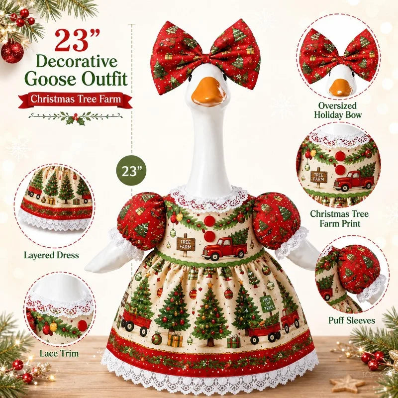 Festive Goose Costume for Outdoor Christmas Décor (Fits 23in Statues)