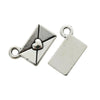Silver vintage envelope charm with a heart detail and a rectangular silver charm.