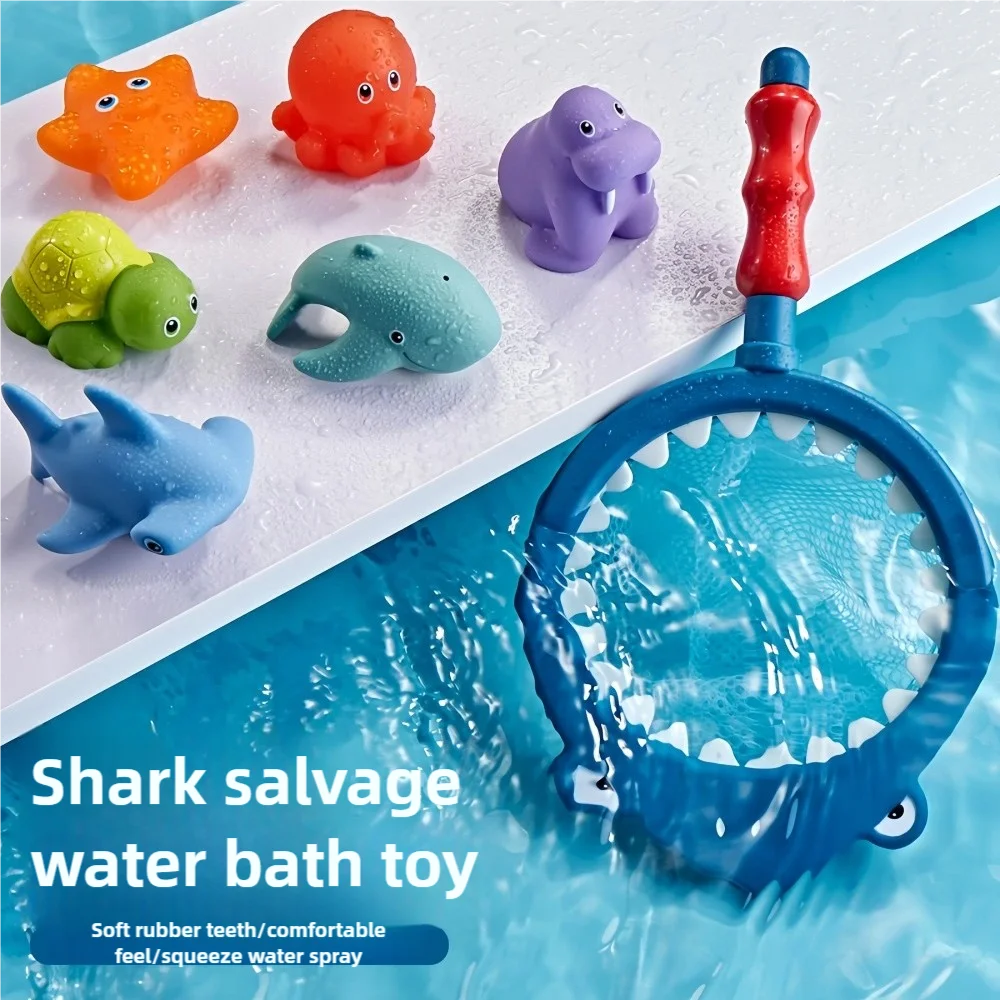 Turtle Water Play Bath Toy Set with Net and Squeeze Animals