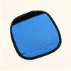 A blue neoprene luggage handle cover with a black cushioned grip.