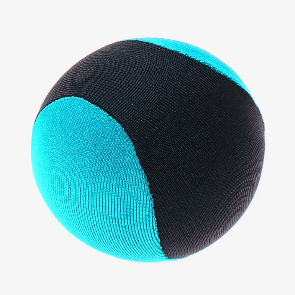 A black and cyan water bouncing ball with a textured surface.