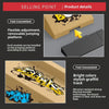 A set of bright yellow graffiti track pieces and a wooden platform for a finger skateboard park.