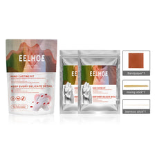 A set of EELHOE hand casting kits including plaster, clay, and mixing stick for creating keepsakes.