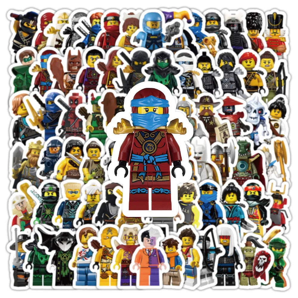 A collection of cartoon ninja stickers featuring various characters and designs.