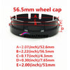 Black 56.5mm wheel cap with labeled dimensions A through E