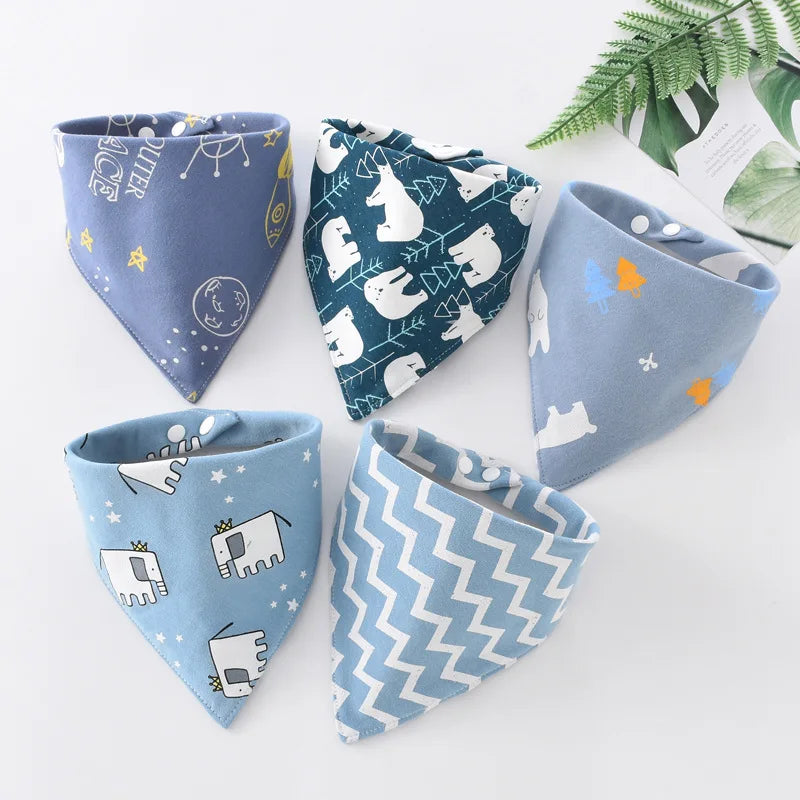 Cotton Waterproof Baby Bibs with Absorbent Bandana (5-Pack)